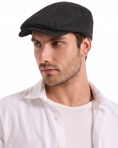 ZLYC Men Cotton Flat Cap Summer Scally Newsboy Beret Driver Hat - color: Back Buckle Black