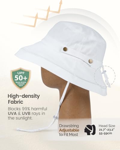 Sun Hats for Women, Wide Brim Beach Hat, Linen Cotton, UPF 50+, Breathable Packable, Gardening Hiking Travel - color: White
