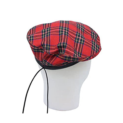 WITHMOONS Cotton Plaid Beret Hat Tartan Check French Beanie Cap YZF0083 - color: Red