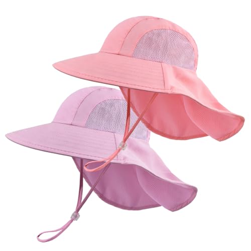 ZOORON 2-Pack Kids Sun Hat with Neck Flap, Bucket Hat for Girls Boys - color: Pink+purple
