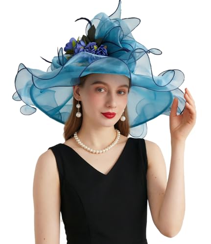 ORIDOOR Women Hats Headband Hairpin Organza Fascinator Church Hat Floral Tea Party Wedding Hat - color: 005 Cyan Bule