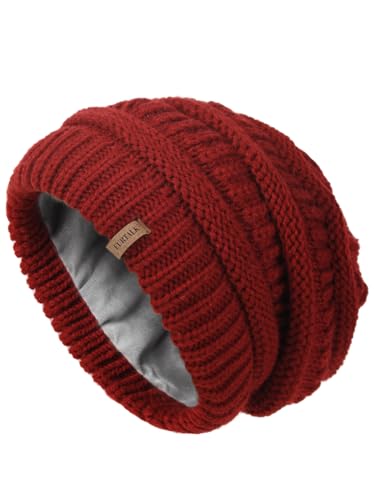FURTALK Winter Hats for Women Fleece Lined Knit Beanie Hats Slouchy Warm Beanies Ski Skull Cap - color: Wine Red