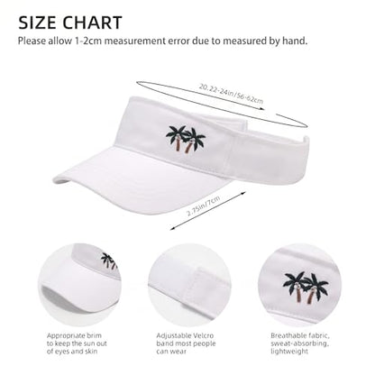 Embroidered Adjustable Sun Visor for Women Men Outdoor Golf Tennis - color: Palm Tree/White