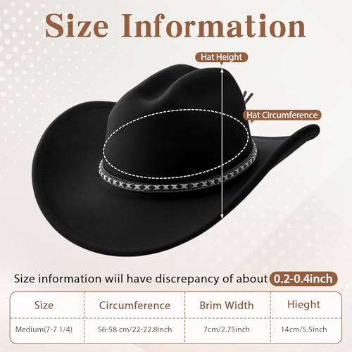 Chicingyou 2 Pcs Western Cowboy Hats for Women and Men Classic Wide Brim Felt Hats for Cowboys and Cowgirls Accessories - color: Black, Camel