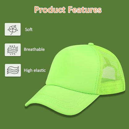 OKBA 5 Pack Sublimation Blank Baseball Cap Adjustable Hat Polyester Mesh Trucker Hats for Men and Women - color: 5pcs*neon Green Hat