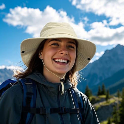 CLAPE Wide Brim Sun Hat for Men Women Lightweight Breathable Fishing Hat UPF50+ Foldable Bucket Hat for Fishing Hiking Beach - color: Xt05-beige