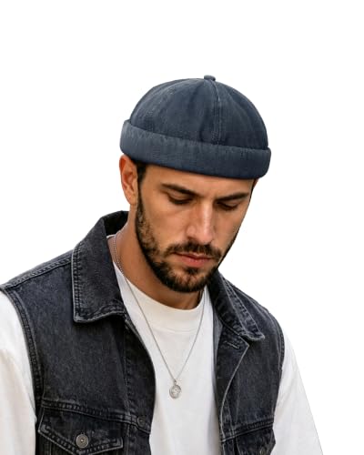 Clakllie Cotton Docker Hat Brimless Hats for Men Retro Sailor Skullcap - color: Fma2503-blue