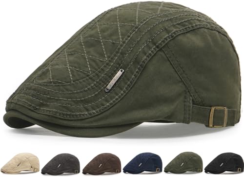 Initlove Mens Newsboy Cap Cotton Ivy Hat Beret Hats for Driving - color: A Green