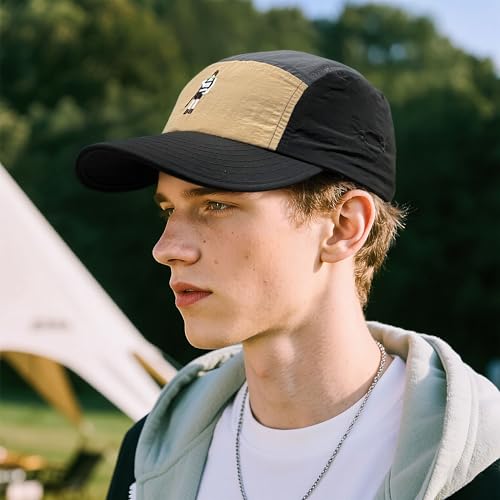 CLAPE 5 Panel Cap Curved Bill Dad Golf Cap Waterproof Nylon Hat Stylish Embroidered Baseball Cap Hip Pop Dancing Snapback Cap - color: Dotb1-black