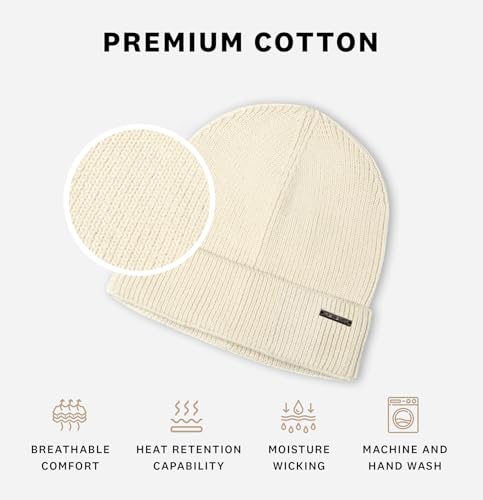 Revony 100% Cotton Men’s Skull Beanie – Soft, Structured, Everyday Comfort - color: Ivory