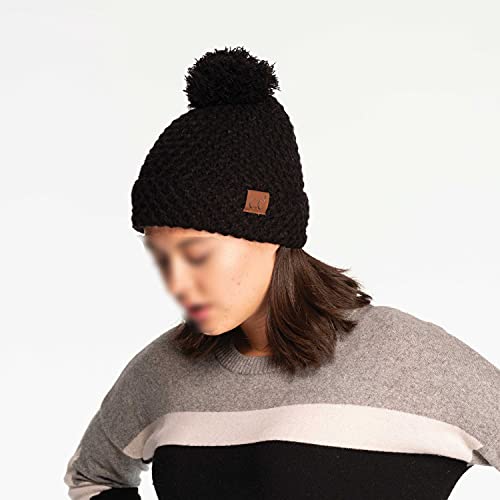 C.C Exclusives Women's Winter Seed Stitched Confetti Pom Beanie Hat (HAT-1816)(HAT-2214)(HAT-2085)(HAT-3841) - color: Bee Stitch Pattern-black