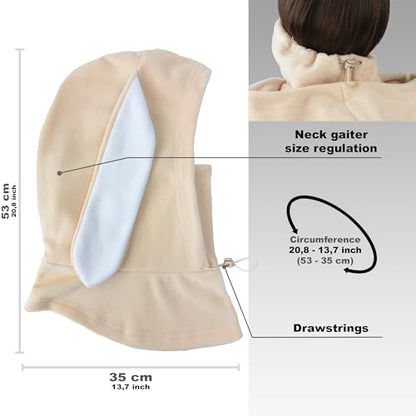 Fleece Balaclava Over Helmet - Warm Helmet Ninja Hood - Snowboard Hooded Hat Neck Gaiter Ski Mask - color: Sand&white|bunny, size: One Size