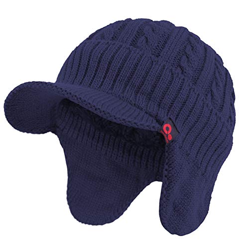 Original One Winter Ear Flap Visor Beanie Lining Hat with Billed Knit Brimmed Cap - color: Blue