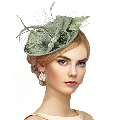 Zinniday Fascinator Tea Party Hat - 2026 Derby Pillbox Kentucky Hat for Women (7.87x5.9inch) - color: Light Green