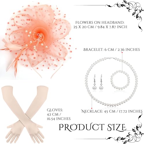 Yaomiao 5 Pcs 1920s Tea Party Accessories Fascinator Hat Gloves - color: Champagne