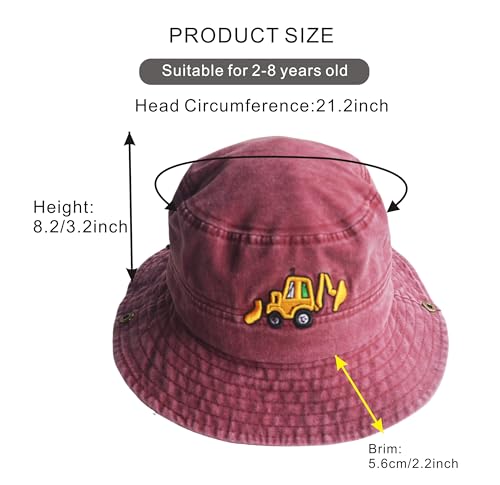 Safari Kids Sun Hat Bucket Boys Excavator Beach UPF 50+ Fishing Hat Toddler Girls Boonie Cap for 2-8T - color: Wine Red