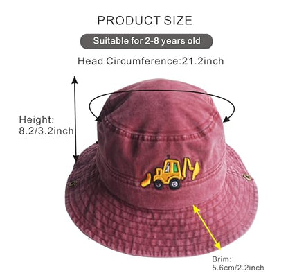 Safari Kids Sun Hat Bucket Boys Excavator Beach UPF 50+ Fishing Hat Toddler Girls Boonie Cap for 2-8T - color: Wine Red