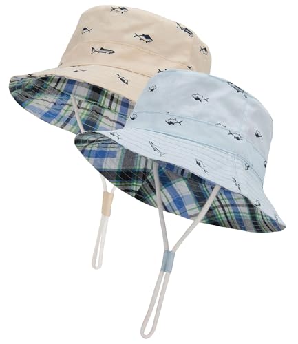 Durio UPF 50+ Baby Sun Hat Wide Brim Toddler Bucket Hats for Boys 0-8 Years - color: 2pack Beige/Blue, size: 2-4T