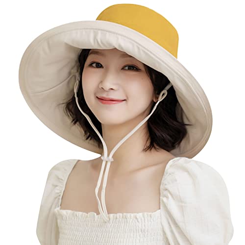 HUAMULAN Women Summer Vacation Wide Brim Sun Hat Reversible Fishing Hats - color: M9607-huang
