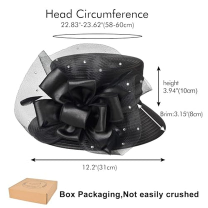 2026 Bucket Hats for Women Ladies Girls, Autumn Winter Fascinator Hat for Derby Kentucky Church Bridal UV Protection - color: T-s10-4455-bk