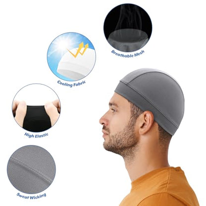 Cosmos 3 Pcs Cooling Skull Cap Helmet Liner Beanie Mesh Cycling Hat Head Wrap Under Helmets Motorcycle Hard Hat for Men Women - color: Black/White/Gray