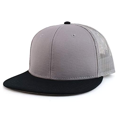Armycrew Oversize XXL Blank Flatbill Mesh Snapback Cap - color: Grey Black