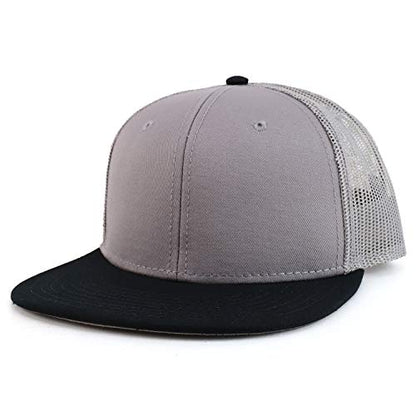 Armycrew Oversize XXL Blank Flatbill Mesh Snapback Cap - color: Grey Black
