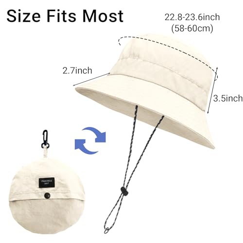PFFY Waterproof Bucket Hats for Men Women Packable Sun Hat for Outdoors - color: Solid Beige