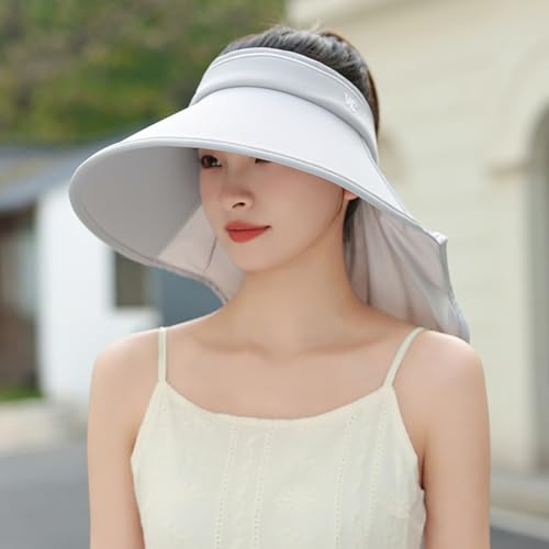Sun Visor Hats for Women Wide Brim UPF 50+ UV Sun Protection Visor Hats Casual Adjustable Roll up Summer Beach Caps - color: B-white