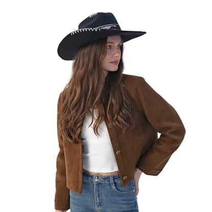 Cowboy Hat for Men and Women - Cattleman Wide Brim Western Cowgirl Hat with Gift Packaging - color: Black-01, size: 7 3/8-7 1/2