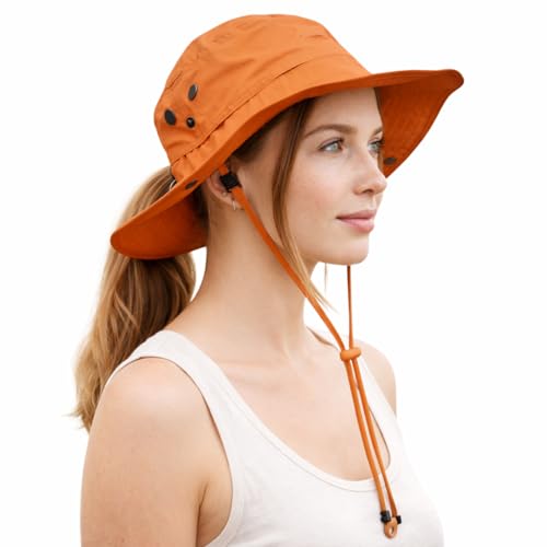 TOP-EX ChicPony Ponytail Sun Hat for Women, Waterproof UPF 50+ Wide Brim - color: 0702_orange, size: Medium-Large