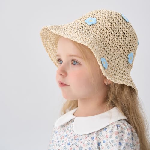 pureborn Baby Toddler Girls Straw Sun Hat Summer Beach Hat - color: Beige Daisy, size: 6-24 Months