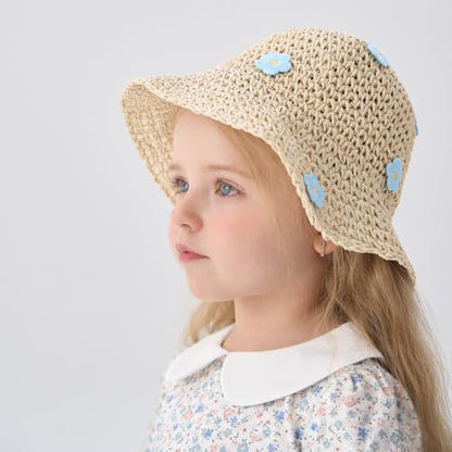 pureborn Baby Toddler Girls Straw Sun Hat Summer Beach Hat - color: Beige Daisy, size: 2-5T