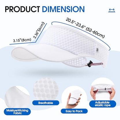 AUSFLUG Sun Visor Hat Men Women - Moisture Wicking Lightweight Sports Cap - color: White