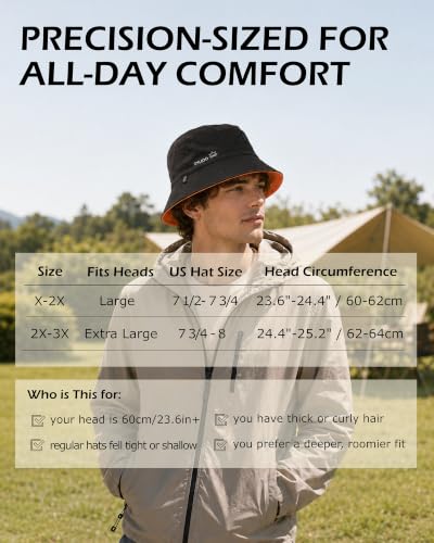 Zylioo XL 2XL Bucket Hat for Big Heads,Reversible Sun Hat Foldable - color: Black-gray, size: Large-X-Large