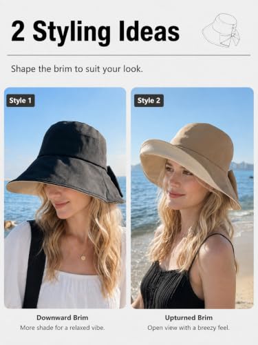 Women Bowknot Wide Brim UPF50+ Foldable Travel Beach Sun Hat - color: Yellow