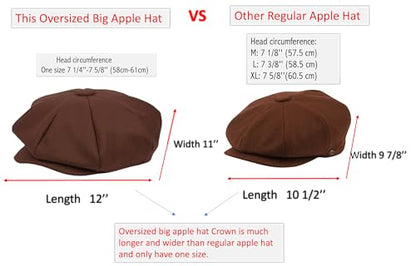 Oversized Men's Super Big 100% Wool 8 Panel Applejack Newsboy Cabbie Gatsby 20 Generation Hats (Not a Regular Apple hat) - color: Solid Red