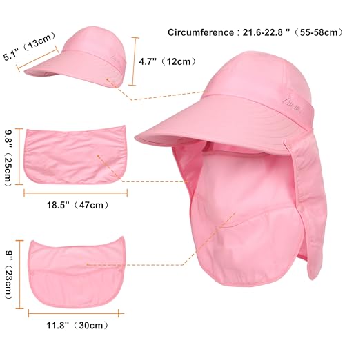 LA CARRIE Women Sun Hats Detachable Wide Brim UV UPF 50+ Face Mask Visor with Neck Flap Hat for Summer Beach - color: Pink