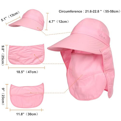 LA CARRIE Women Sun Hats Detachable Wide Brim UV UPF 50+ Face Mask Visor with Neck Flap Hat for Summer Beach - color: Pink