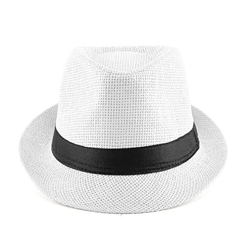 FALETO Unisex Summer Panama Straw Fedora Hat Short Brim Beach Sun Cap Classic - color: #01 White