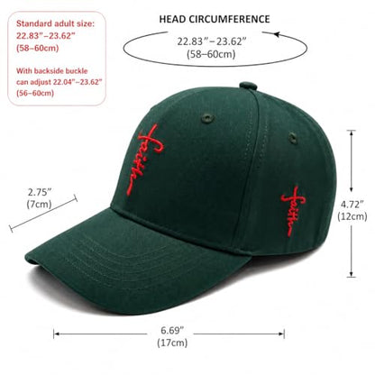 Christian Faith Cross Hats, Embroidered Baseball Caps for Men & Women - color: Green