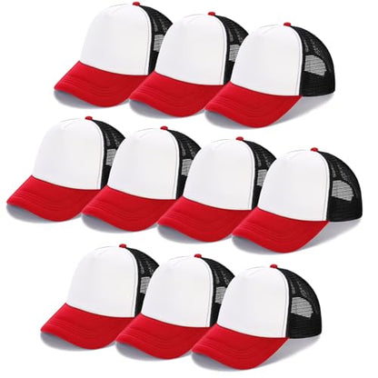 Ultrafun 10 Pack Trucker Hat Mesh Sublimation Blank Hats Adjustable Baseball Caps Hats for Men Women - color: Red Black White
