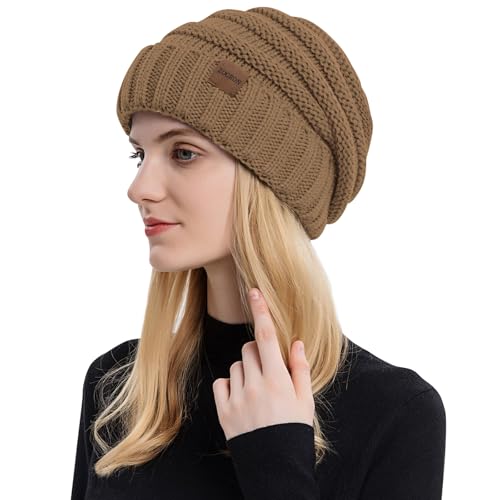 ZOORON Womens Winter Hat Slouchy Beanies for Women Cable Knit Beanie Hats - color: 1pack- Khaki