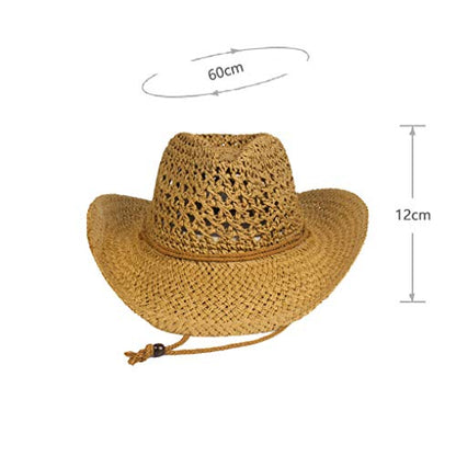 Straw Hat Women Men Cowboy Hats Beach Floppy Sun Hats Brim Summer Sunhat Bush Sombrero Travel Cowgirl Hat Costume - color: Khaki