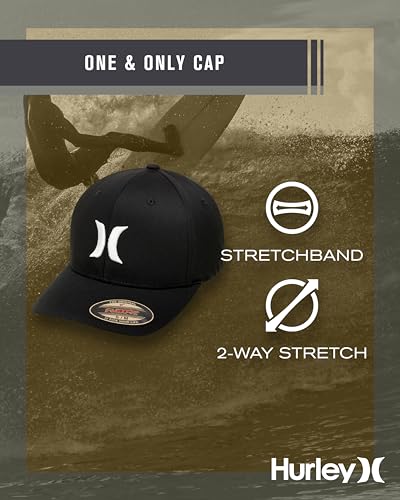 Hurley Mens Textured Fitted Baseball Cap, Moisture Wicking, Curved Brim - color: Black/White, size: Large-X-Large