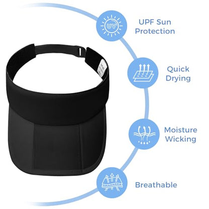 Foldable Sports Sun Visor Hat - Adjustable Running Golf Tennis Cap with Mesh&Reflective Design, Quick Drying for Men & Women - color: Black/Non-reflective
