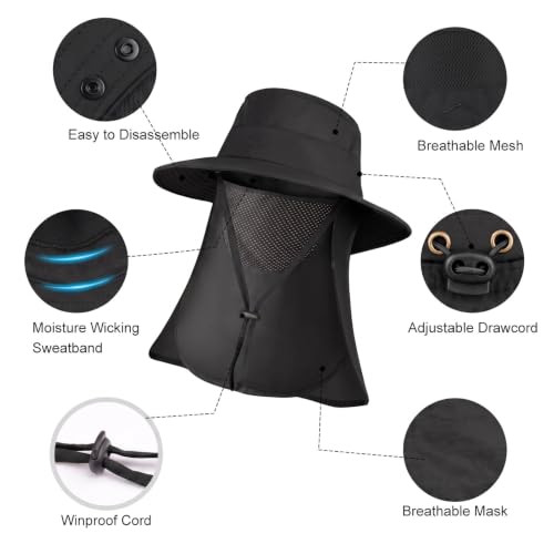 Sun Hats for Men Women UPF 50+ Waterproof Bucket Hat - color: Black