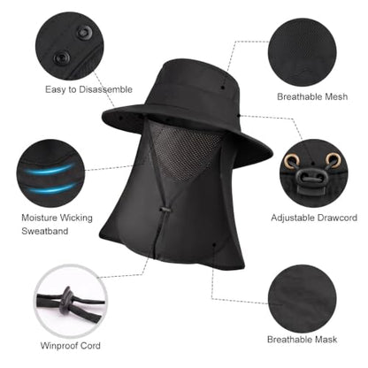 Sun Hats for Men Women UPF 50+ Waterproof Bucket Hat - color: Black