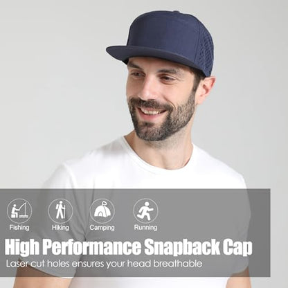 Men's Flat Brim Baseball Cap Laser Perforated Snapback Trucker Hat