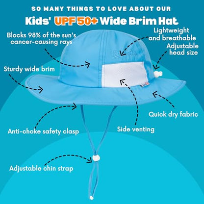 SwimZip UPF 50 Kids' Wide Brim Sun Hat, Sun Protection Hat - Baby & Toddler - color: Aqua, size: 8-14 Years